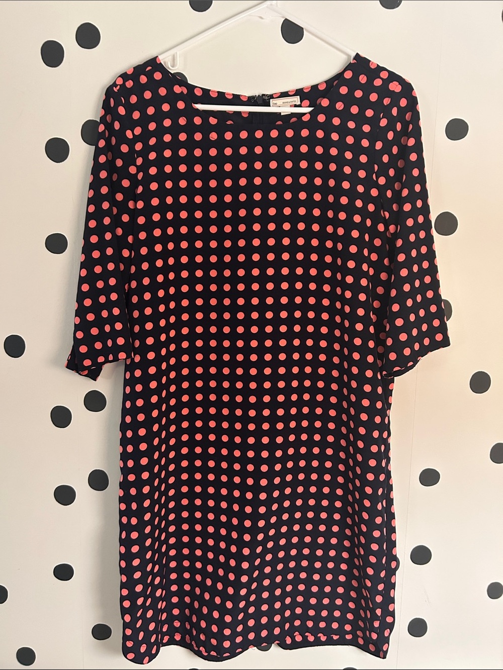 GAP Black Mini Dress with Coral Polka Dots